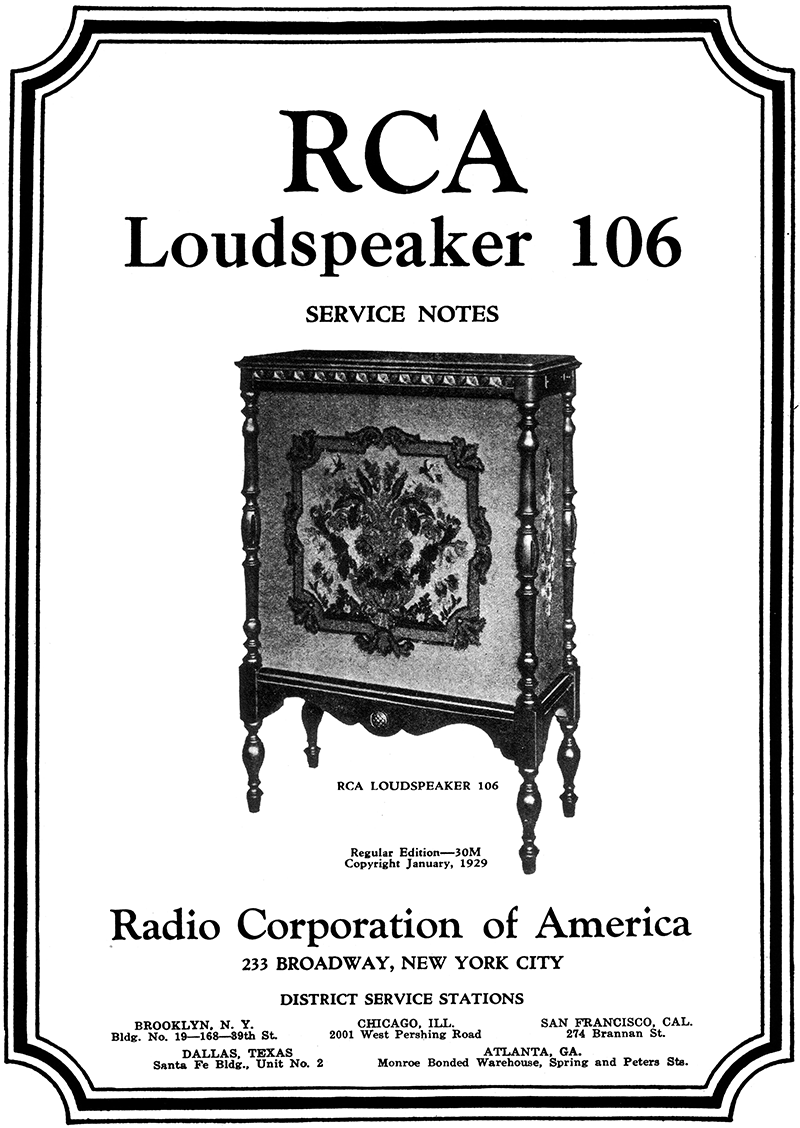 RCA Loudspeaker 106 Service Notes cover page