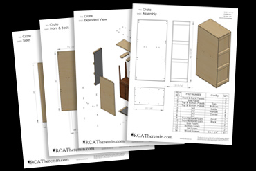 A spread of a few pages from the Theremin Shipping Crate Plans