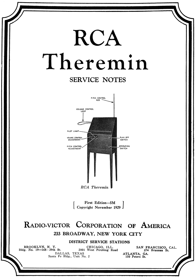 RCA Theremin Service Notes cover page